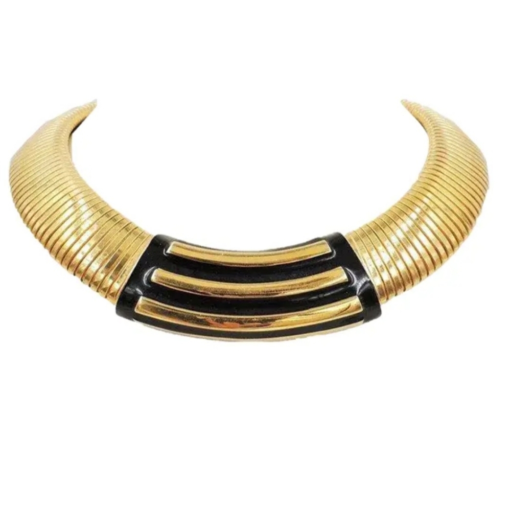 1980's Vintage Monet Elegant Gold and Black Choker Necklace